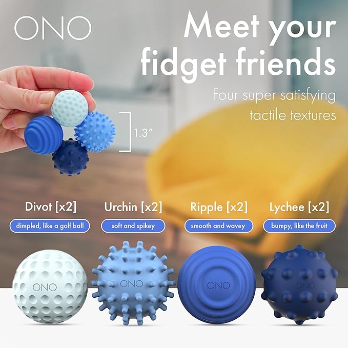 ONO Signets – Silicone Magnetic Balls with Textured Dimples, Bumps, and Waves | Fun to Play with Fidget Toy for Adults | Help Relieve Stress, Anxiety, Tension (Sapphire, Set of 8)