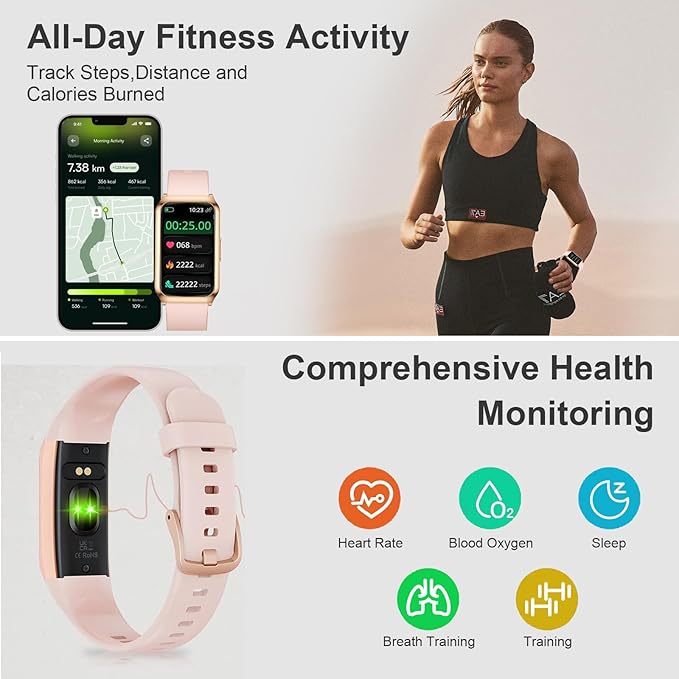 GADIXY Smart Watch,Fitness Tracker Watch 7 Day+ Battery with Heart Rate/Step Counter/Calories/SPO2/Sleep Monitor,IP68 Fitness Smart Watches for Women (Rosegold, 1.47inch)