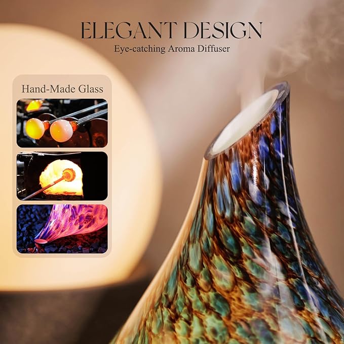 Porseme 280ml Essential Oil Diffuser Glass Color Changing Aroma Air Diffusers Aromatherapy Ultrasonic Cool Mist Humidifier 7 Running Hours Waterless Auto-Off for Sleeping, Yoga, Office (Deep Blue)