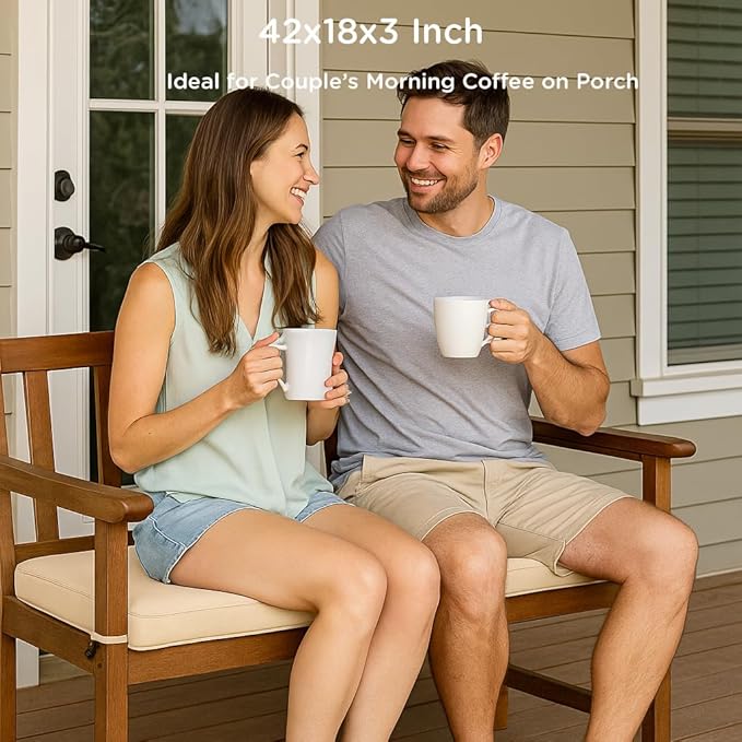 Codi Outdoor Bench Cushion 42 inch, Double Waterproof Patio Furniture Cushions Replacement for Swing, Porch, Couch, 42x18x3'', Beige