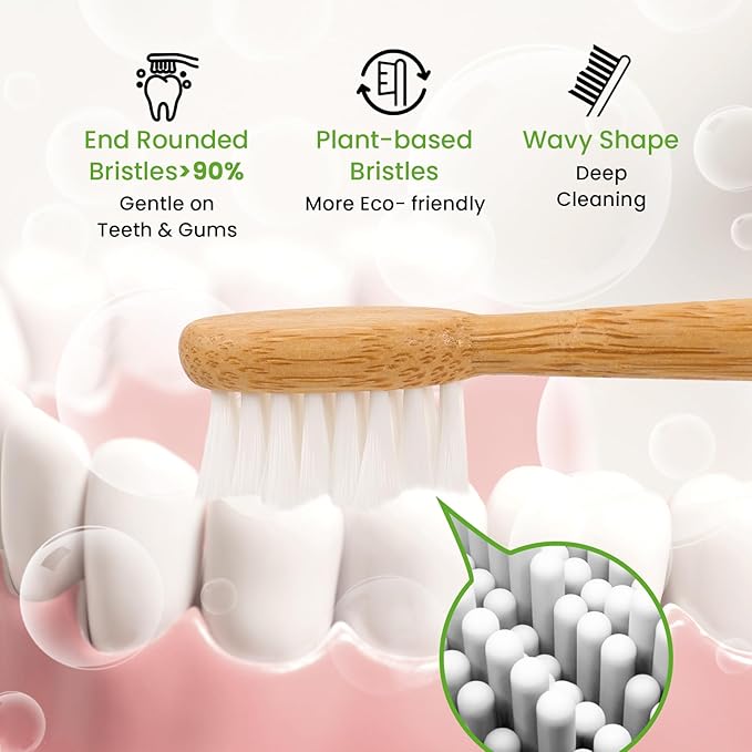 Bamboo Toothbrush Heads Compatible with Philips Sonicare, Soft Castor-Oil Bristles, Biodegradable Toothbrush Replacement Heads, Eco-Friendly & Daily Cleaning