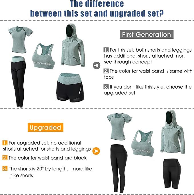Women Workout Clothes Set 5 PCS Exercise Athletic Outfits Set