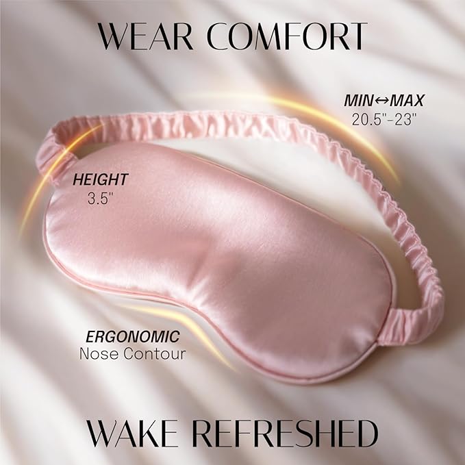 OLESILK Silk Sleep Mask, 100% Mulberry Silk Eye Mask for Sleeping, Double Layer Filling and Elastic Strap, Travel and Nap, Soft Eye Cover Eyeshade with Luxury Bag and Ear Plugs, Pink