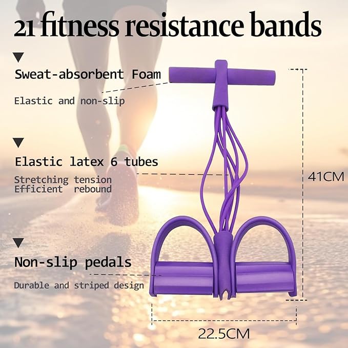 21 Fitness Resistance Bands-6 Tube Pedal Ankle Puller, Multifunction Tension Rope, Natural Latex Fitness Bands for Strength Training, Tummy, Waist, Arm, Leg Slimming, Home Gym Exercise Equipment