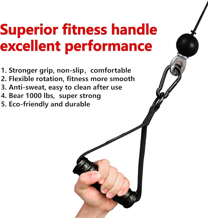 1000lbs Heavy Duty Fitness Handles - Non-Slip Rubber Exercise Grips for Cable Machines, Resistance Bands, Pulley Systems - Universal Attachment for Home & Commercial Gym Workout Equipments