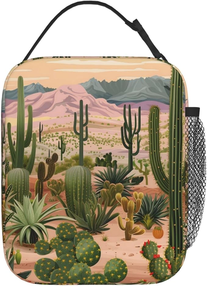 Cactus Lunch Box for Women Adults Kids, Insulated Cooler Lunch Bag for Picnic, School, Office, Travel, Work, Portable Reusable Polyester Tote Thermal Lunch Bags (Scenic Cactus)