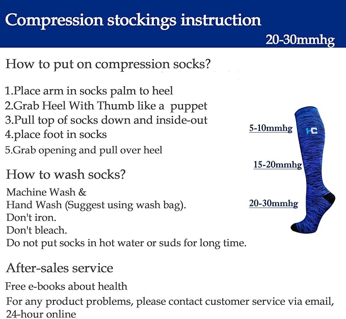 Graduated Compression Socks for Women&Men 20-30mmhg Knee High Socks Travel Hiking Running Stocking