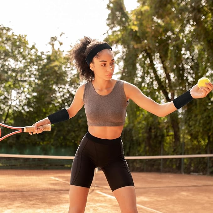 48 Pcs Football Sweatbands Bulk for Men Women Striped Sweatband Set, Include 16 Headband and 32 Wristbands Sports Neon Accessories for 80's Costume Party Athletic Gym