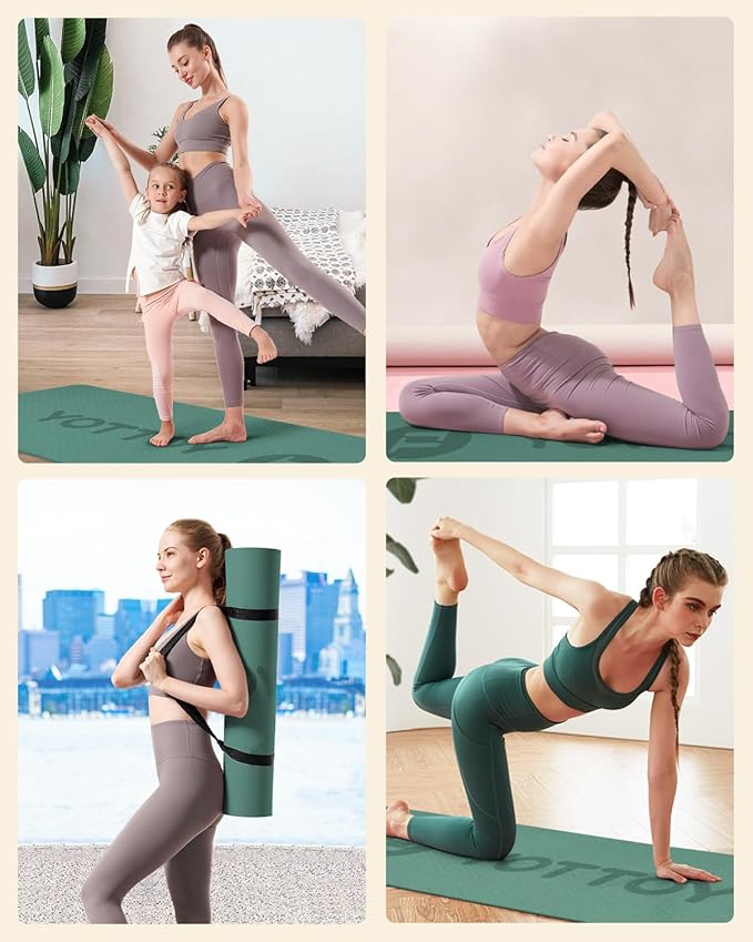 YOTTOY Yoga Mat, 72"x 32"x1/3" Extra Wide Non-Slip Exercise Fitness Yoga Mats,Eco-Friendly TPE Exercise Mats for Women Men Home Workout with Strap Bag