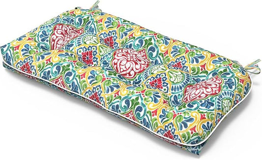 Tufted Bench Cushion for Outdoor Furniture, Patio Swing Cushion 44 x 19 x 5 Inch, Overstuffed Outdoor Chair Cushion for Garden Loveseat Lounge Storage, 1 Pack,Damask Red