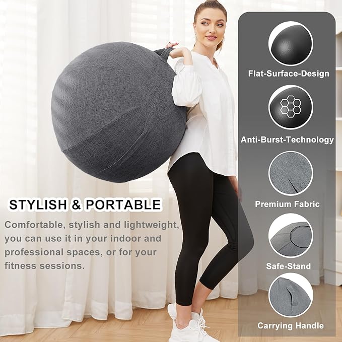 Exercise Ball Chair with Fabric Cover, Standard Size (25inches/65cm), for Home Offices, Balance Training, Yoga Ball