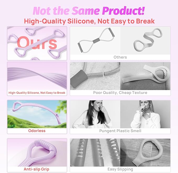 Figure 8 Fitness Resistance Bands with Handles, 20-60lb Adjustable Elastic Excercise Band, Non-Slip Fabric Silicone Bands for Strength Stretch Flexibility Training Arms Back Shoulder Chest Legs