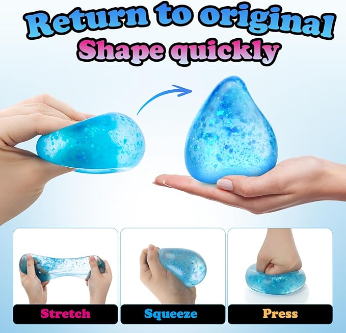 Fidget Toys Stress Cube for All Ages: 2 Pack Cube Squishies Anxiety Stress Relief, Ice Squishy Drop Malt Sugar Balls, Soft Sensory Calming Toys for Kids, Teens and Adults Party Favors, 2pcs