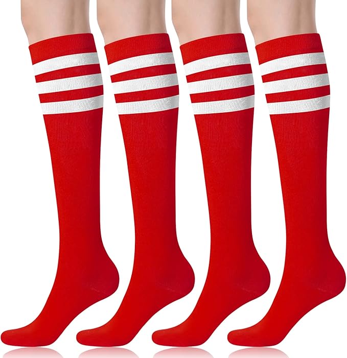 FITRELL Women's Knee High Socks Outdoor Sport Athletic Socks Casual Stripe Tube Socks 1-4 Pack