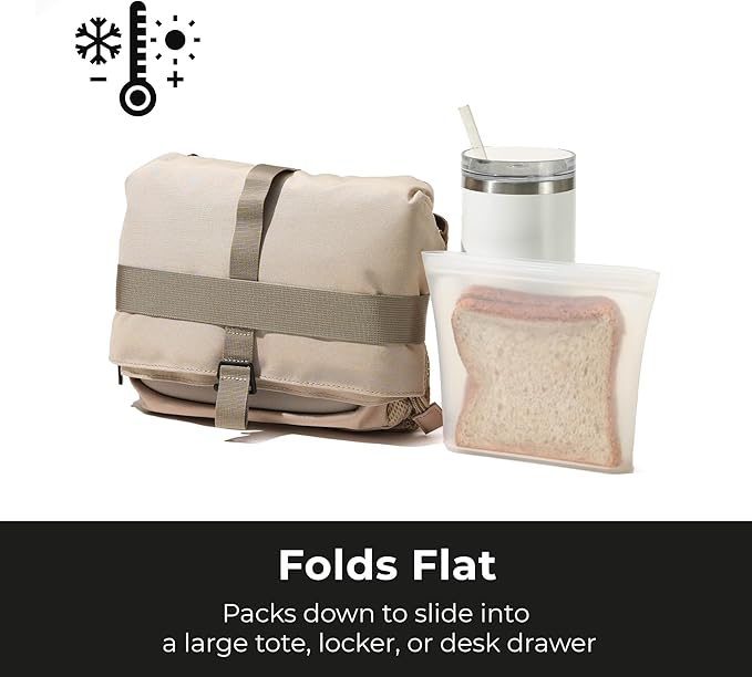 Dual Compartment Insulated Lunch bag, with 2 Leakproof Compartments & Roll-top, 13L lunchbox for work (Oatmeal Beige)