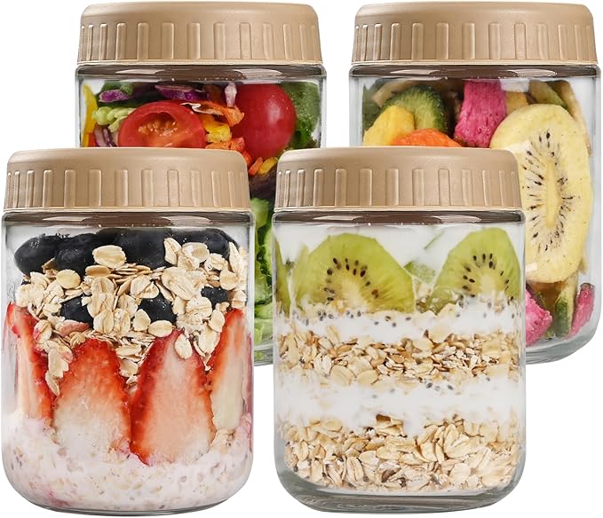 Overnight Oats Containers with Lids, 16oz Glass Jars with Lids 4 pcs, Taffy, Wide Mouth Mason jars for Salad, Yogurt, Snacks, Meal Prep