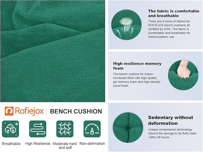 Bench Cushion 42 Inch - Chenille Fabric, High-Density Foam, Non-Slip Bottom, Soft Durable Indoor Tufted Long Seat Cushion for Window Garden Furniture (Mint, 42x16x4 Inch)