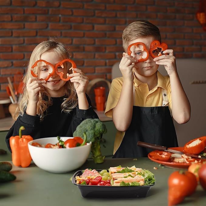 Glotoch Express 32oz 1-Compartment Black Square Food Containers with Lids, Durable BPA-Free Plastic Meal Prep Boxes, Microwave/Freezer/Dishwasher Safe, 300 Pack