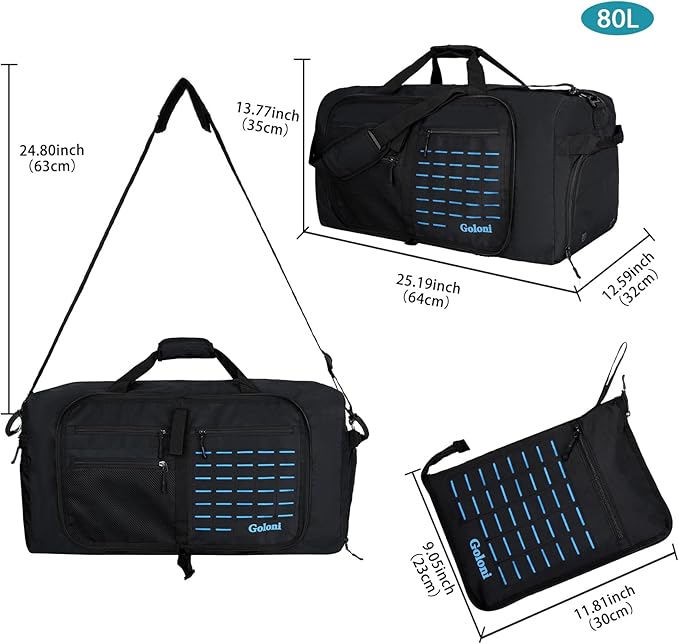 Foldable Travel Duffle Bag,Duffle Bag with Shoes Compartment and Adjustable Strap,Large Packable Travel Bags for Men Women,Waterproof Duffel Bag