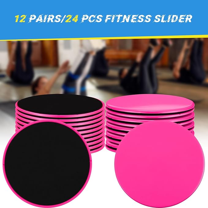 Jenaai 24 Pcs (12 Pairs) Core Sliders Exercise Glider Discs Bulk for Group Training Classes Fitness Slider for Working Out Dual Sided Core Gliding Discs AB Pads for Carpet Hardwood Floor