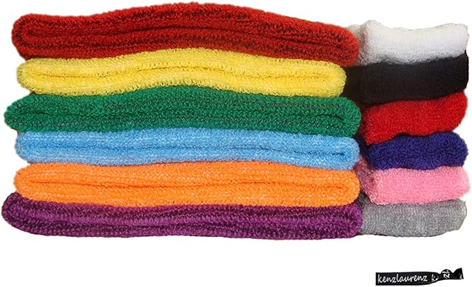 12 Sweatbands Cotton Sports Headbands Terry Cloth Moisture Wicking Athletic Basketball Headband by Kenz Laurenz