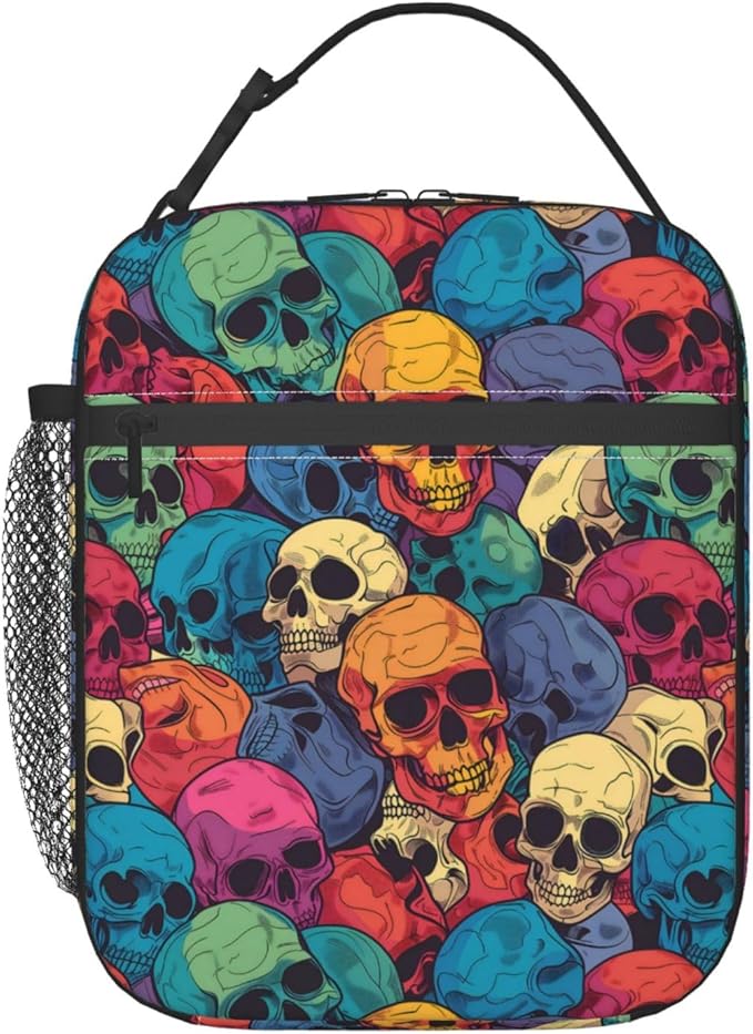 Insulated Lunch Box for Women Men, Skull Theme Lunch Box Reusable Portable Lunch Bag Cooler Tote Waterproof Lunch Container for Office Picnic Work Travel