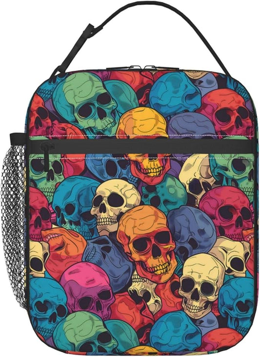 Insulated Lunch Box for Women Men, Skull Theme Lunch Box Reusable Portable Lunch Bag Cooler Tote Waterproof Lunch Container for Office Picnic Work Travel