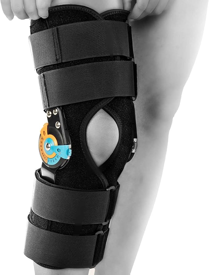 Hinged Knee Brace with Side Stabilizers ROM Knee Support Adjustable Knee Immobilizer for Knee Pain ACL MCL PCL Arthritis Meniscus Tear Post OP Recovery for Men and Women (L)