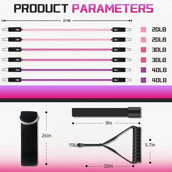 VEICK Pilates Bar Kit with Resistance Bands, Elastic Workout Bands for Men and Women, Set of 5 Resistance Loop Bands for Home Fitness, Stretching, Strength Training, Physical Therap