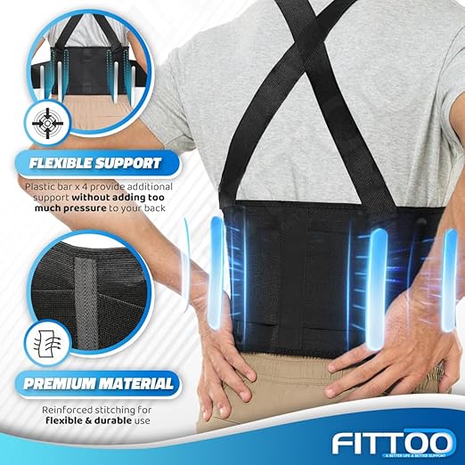 FITTOO Working Lumbar Lower Back Brace Support Belt with Adjustable Straps - Back Pain Relief, Injury Recovery, Heavy Lifting Support, Back Brace with Suspenders