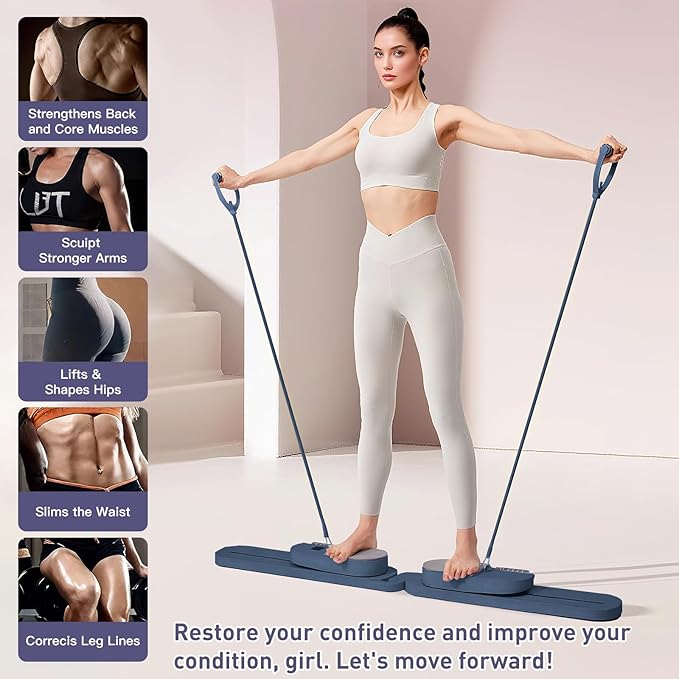 2025 Upgrated Pilates Board, Portable Pilates Reformer with Two Groups Resistance Band and Counter, Multi-Function Abdominal Pilates Board for Home, Suitable for Women's Full-Body Workouts