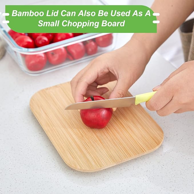 5 Pieces Glass Food Storage Containers with Bamboo Lids 36 Oz/ 1040 ml Meal Prep Containers Airtight Microwave Oven Freezer Glass Bowls with Lids for Pantry Cabinet Organizer