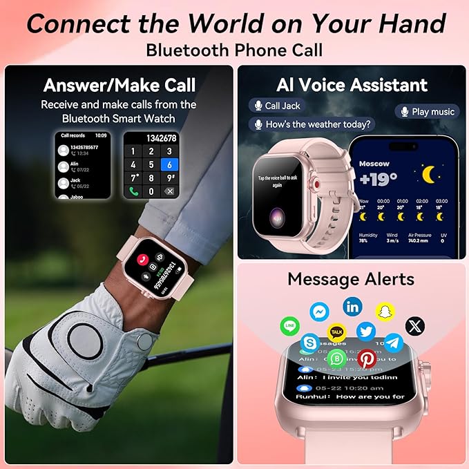 Smart Watch for Men Women, 1000mAh Battery 100-Day Standby Time, 1.85" HD Screen Fitness Tracker, 110+ Sport Modes, IP68 Waterproof, Heart Rate/Sleep Monitor, Fitness Watch for Android/iOS (Pink)