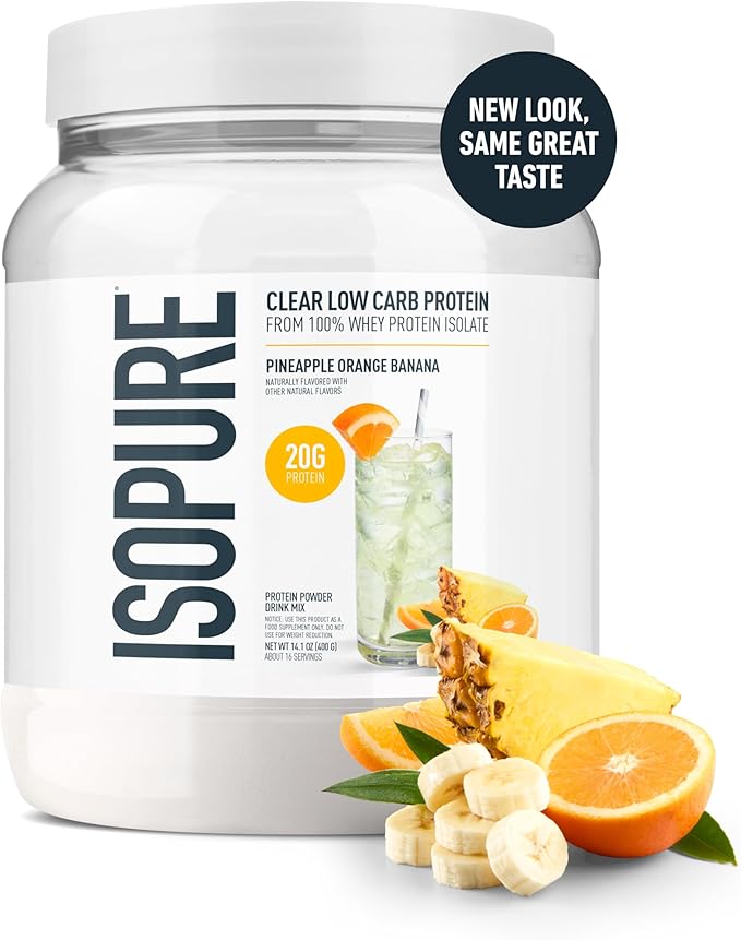 Isopure Clear Whey Isolate Protein Powder, No Gluten or Lactose, Naturally Flavored, Pineapple Orange Banana, 20g Protein Per Serving, 14.1 Oz, 16 Servings (Packaging May Vary)