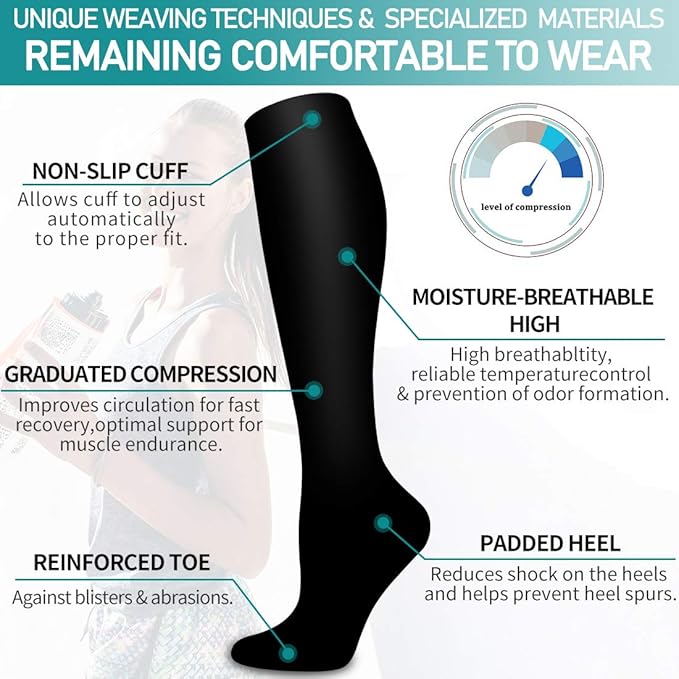 Copper Compression Socks for Women and Men(6 Pairs)-Best Support for Running, Athletic, Nursing, Travel