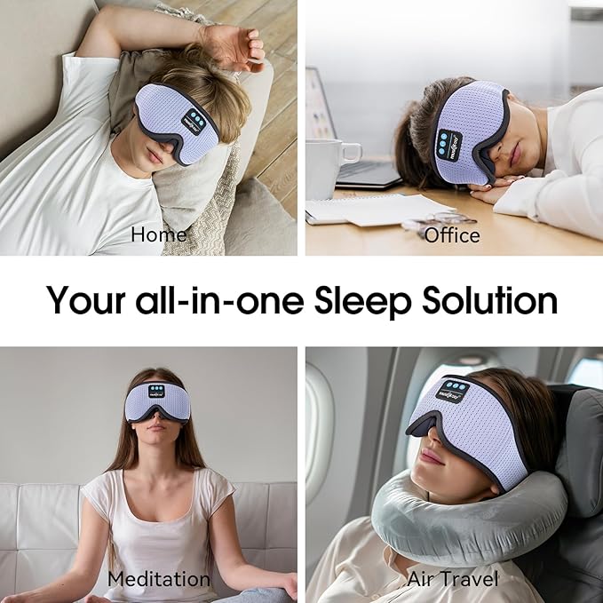 MUSICOZY White Noise Sleep Mask Headphones with 16 Soothing Sounds, Bluetooth Sleep Mask 3D Wireless Music Sleeping Headphones for Side Sleeper