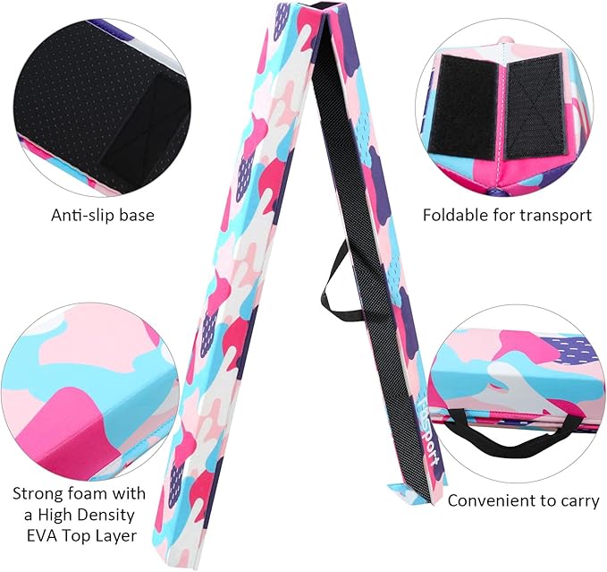 FBSPORT 8ft/6ft Balance Beam: Folding Floor Gymnastics Equipment for Kids Adults,Non Slip Rubber Base, Gymnastics Beam for Training, Practice, Physical Therapy and Professional Home Training