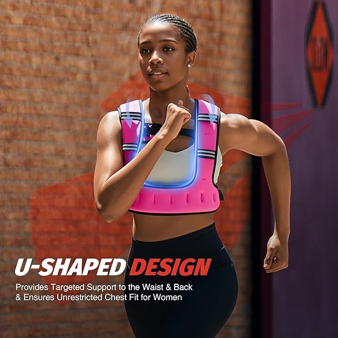ZELUS Weighted Vest for Women Men, 6/8/12/16/20lb Weight Vest with Arm Pouch Reflective Strips, U-Shaped Rucking Vest for Strength Training Muscle Building, Walking Running Vest for Fitness