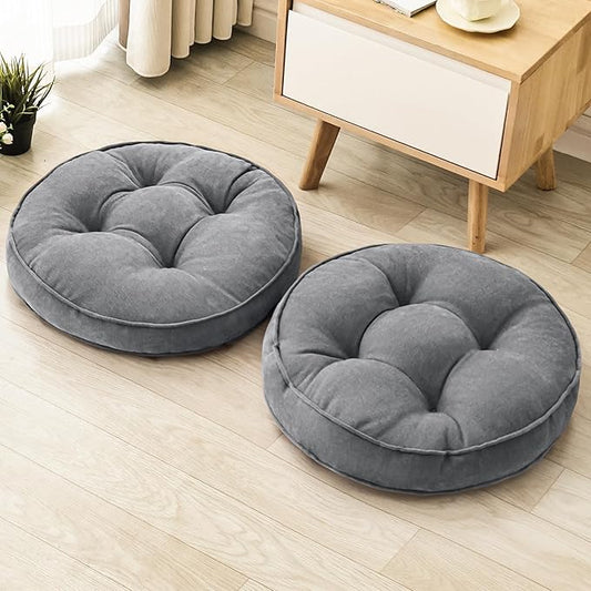 Floor Pillow Set of 2, Memory Foam Floor Cushions for Adults, Large Round Meditation Pillow for Sitting, 22 x 22 Inches (Round | Grey)