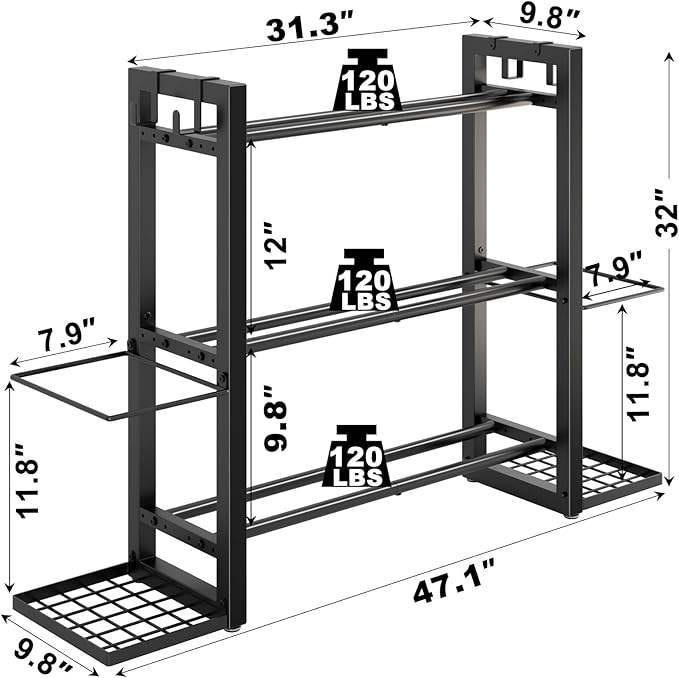 3-Tier Adjustable Dumbbell Rack Heavy Duty Metal Storage Rack, Dumbbell Weight Rack and Kettlebells Rack, Yoga Mat Organizer, Multi-Purpose Gym Equipment Storage Stand for Home Gym Accessories