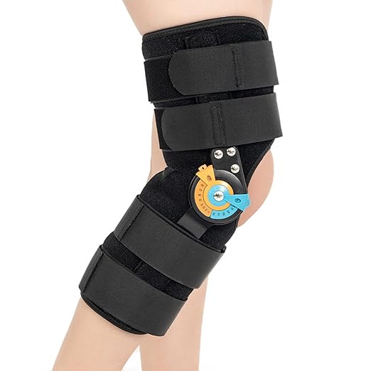Hinged ROM Knee Braces Adjustable Knee Immobilizer Support for Knee Pain ACL MCL PCL Arthritis Meniscus Tear Post OP Recovery for Men and Women Side Stabilizers Torn Meniscus Orthopedic Orthosis （M)