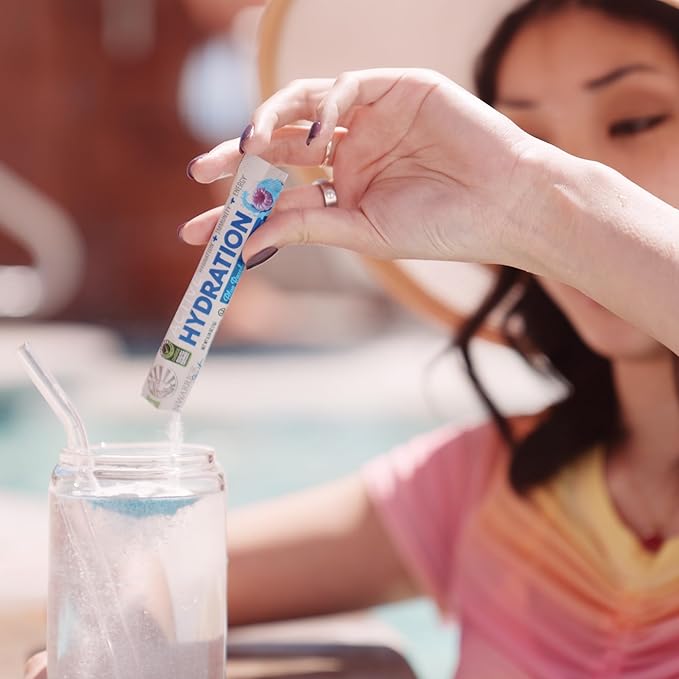 Sunwarrior Hydration Powder Electrolyte Packets Powder B12 Elderberry | Blue Raspberry Flavored 18 Stick Packs 126g Pouch | Vegan and Plant-Based Sugar Free