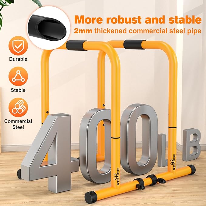 RELIFE REBUILD YOUR LIFE Dip Station Functional Heavy Duty Dip Stands Fitness Workout Dip bar Station Stabilizer Parallette Push Up Stand