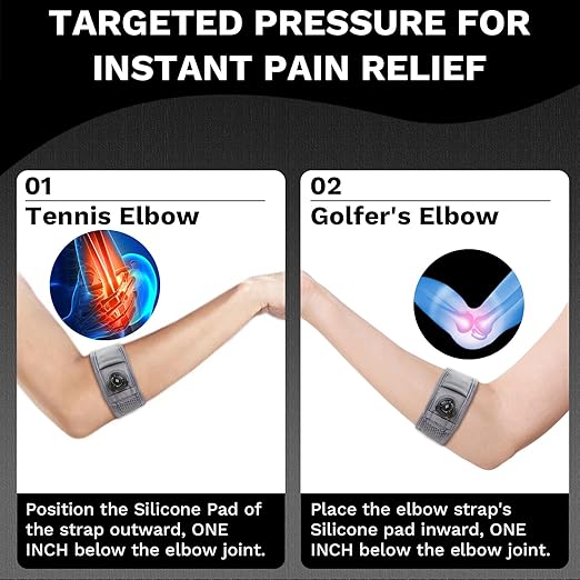 Tennis Elbow Brace for Men Women, Elbow Brace for Tendonitis Tennis Elbow & Golfer's Elbow, Adjustable Elbow Strap, Gray, REGULAR Size (M/L), 9"–11.5", 1 Pack