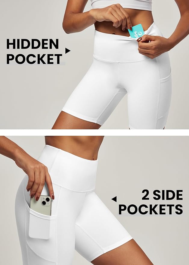 IUGA Biker Shorts Women 6" Tummy Control Workout Shorts Women with Pockets High Waisted Yoga Running Gym Spandex Compression