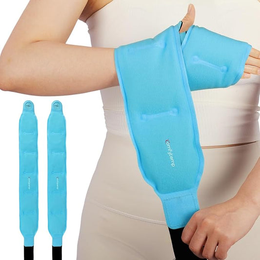 Comfytemp 24.5" Extra Long Wrist Ice Pack Wrap for Carpal Tunnel Relief, Reusable Gel Wrist Brace Hot Cold Compress for Hand Forearm Pain, Injuries, Arthritis, Surgery Gift, 2 Packs