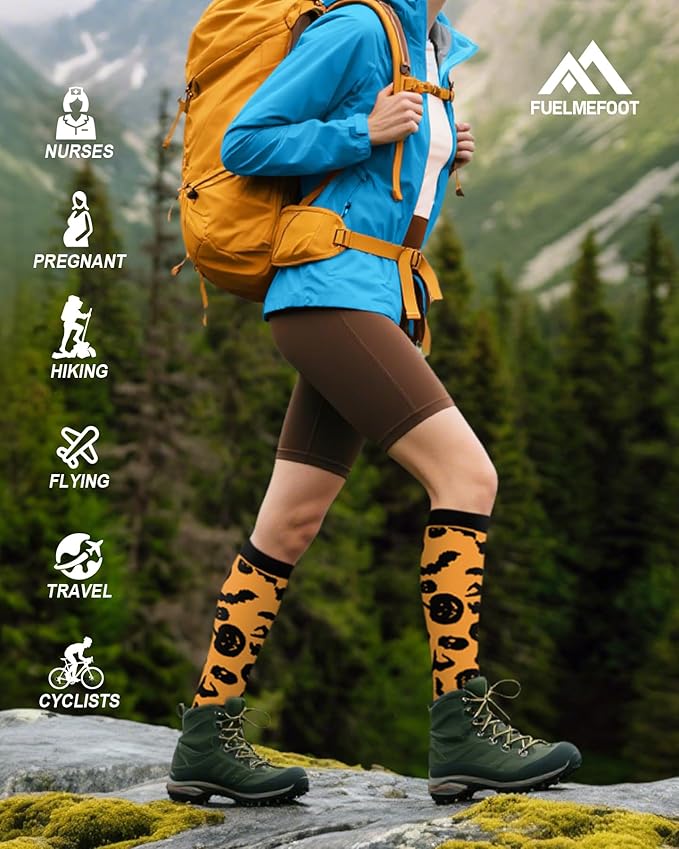FuelMeFoot 6 Pairs Compression Socks for Women & Men 15-20mmHg Graduated Support Knee High Socks for Nurses, Travel, Athletic