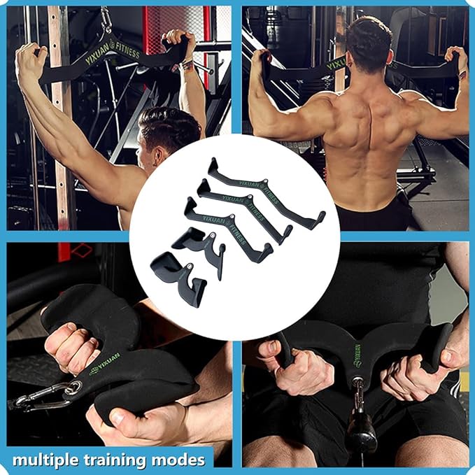 Thickened Steel Wide Grip & Close Grip Lat Pulldown Attachments - V Bar, Double D Row Handle & Tricep Press Down Bar for Home Gym Cable Machine Accessories