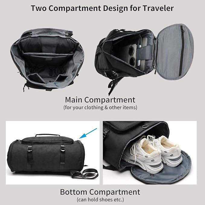 Gym Backpack Sports Bag with Shoe Compartment: Carry-on Travel Backpack with 16" Laptop Compartment, Weekender Outdoor Versatile Use Backpack