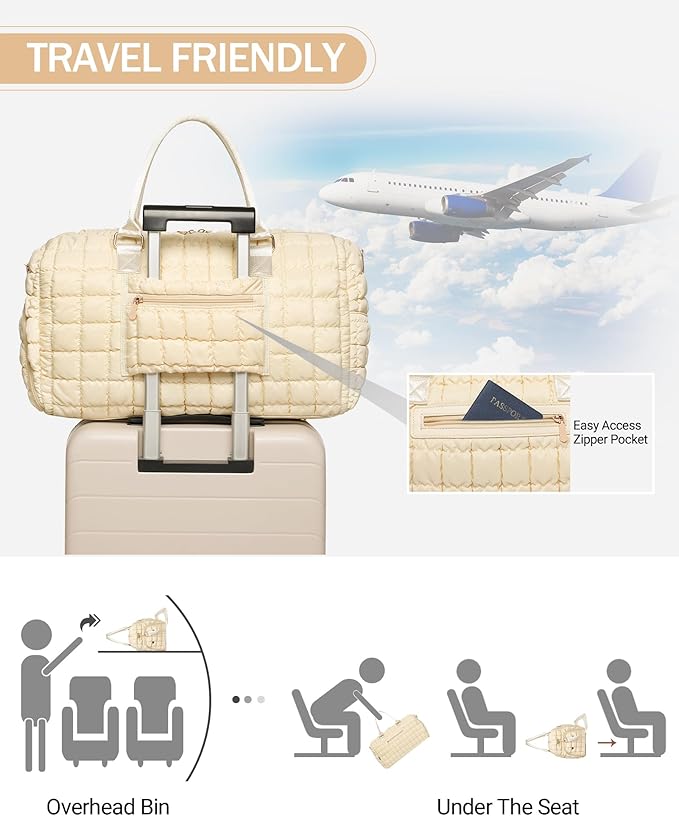 Duffle Bag for Travel, Weekender Bag with Shoe Compartment, Carry On Overnight Bag for Women with Toiletry Bag, Gym Bag with Wet Pocket, Hospital Bags for Labor and Delivery Beige